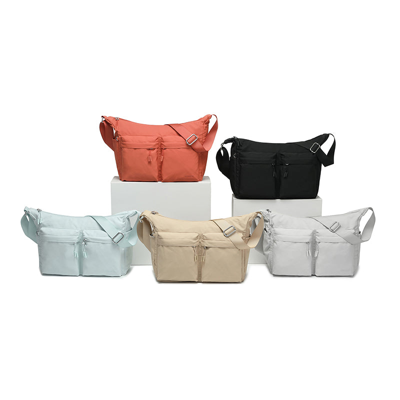 Feather Nylon Multi-Pocket Sling – Large | Lightweight Soft Nylon Crossbody Bag for Women
