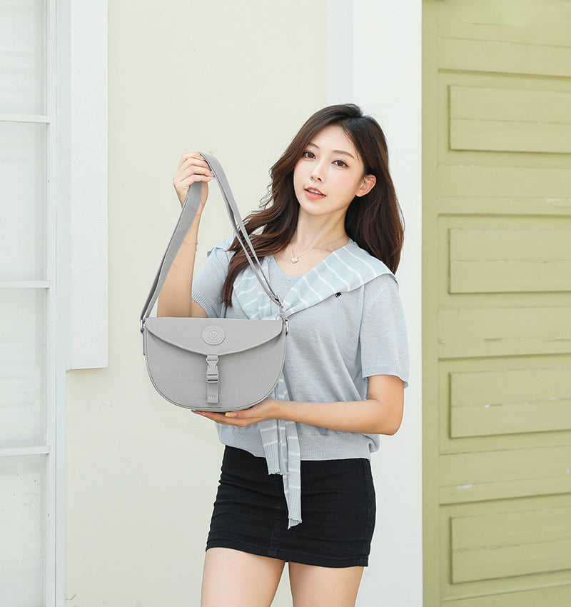 Women’s Minimal Half-Moon Sling Bag – Waterproof Nylon Crossbody Purse | Lightweight Everyday Travel Shoulder Bag with Zipper Pockets