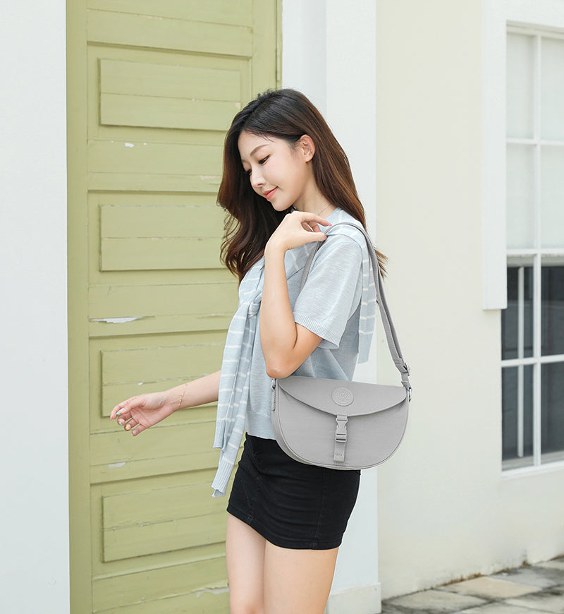 Women’s Minimal Half-Moon Sling Bag – Waterproof Nylon Crossbody Purse | Lightweight Everyday Travel Shoulder Bag with Zipper Pockets