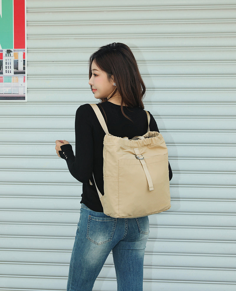 Feather Nylon Drawstring Backpack for Women | Lightweight Soft Carry Bag