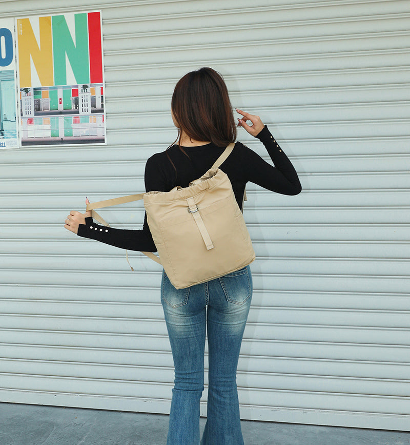 Feather Nylon Drawstring Backpack for Women | Lightweight Soft Carry Bag