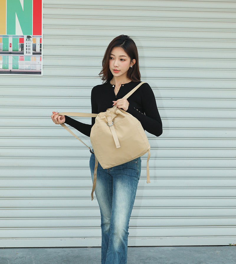Feather Nylon Drawstring Backpack for Women | Lightweight Soft Carry Bag
