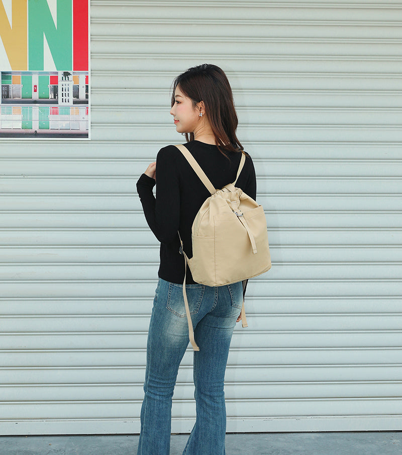 Feather Nylon Drawstring Backpack for Women | Lightweight Soft Carry Bag