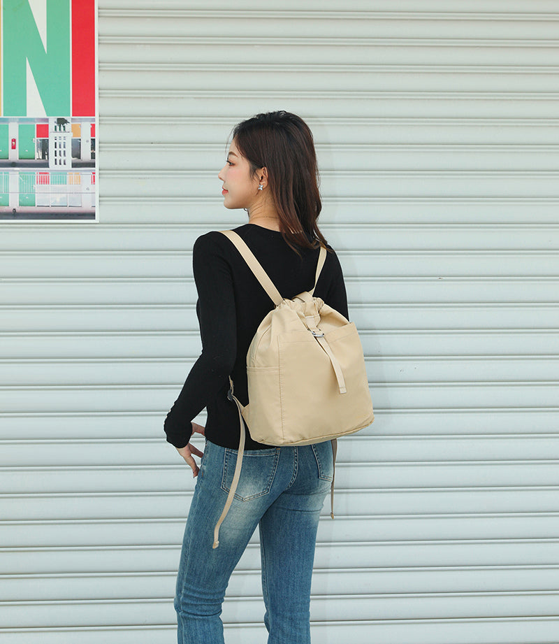 Feather Nylon Drawstring Backpack for Women | Lightweight Soft Carry Bag