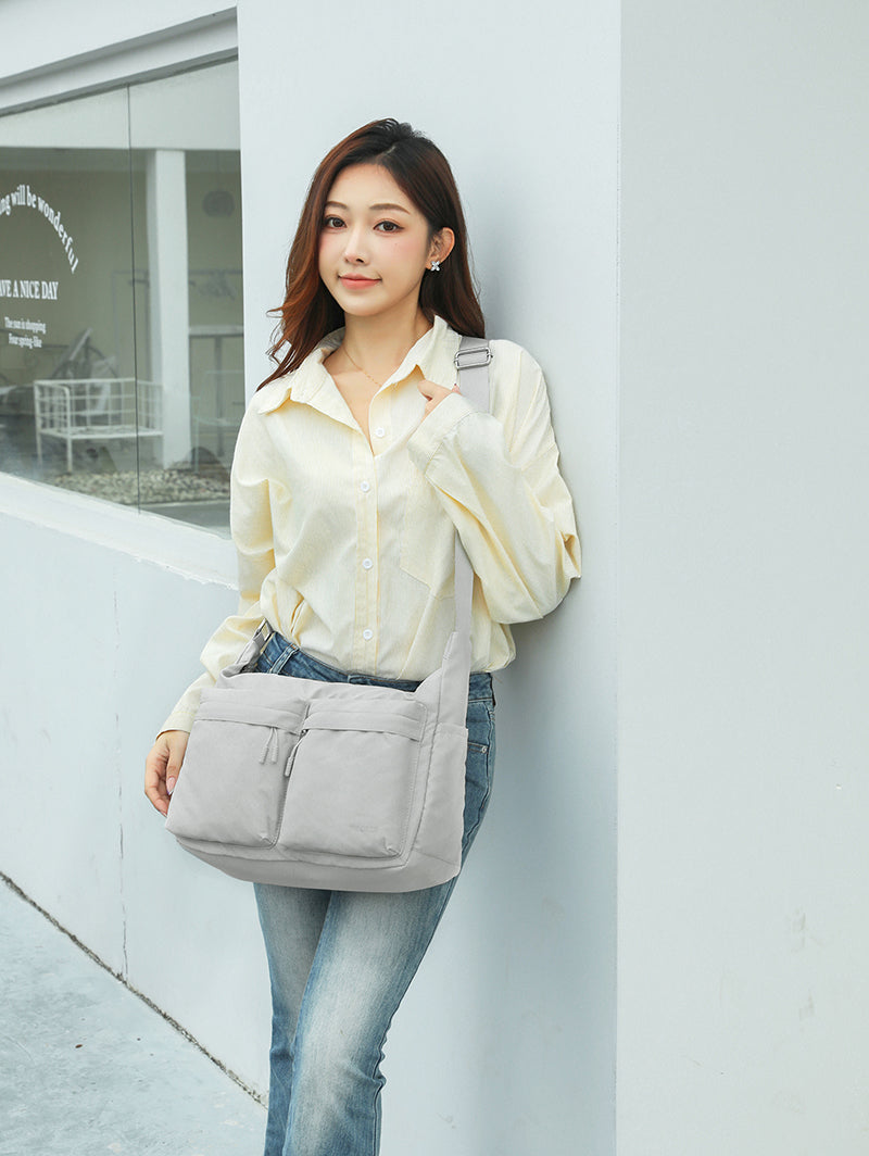 Feather Nylon Multi-Pocket Sling – Large | Lightweight Soft Nylon Crossbody Bag for Women