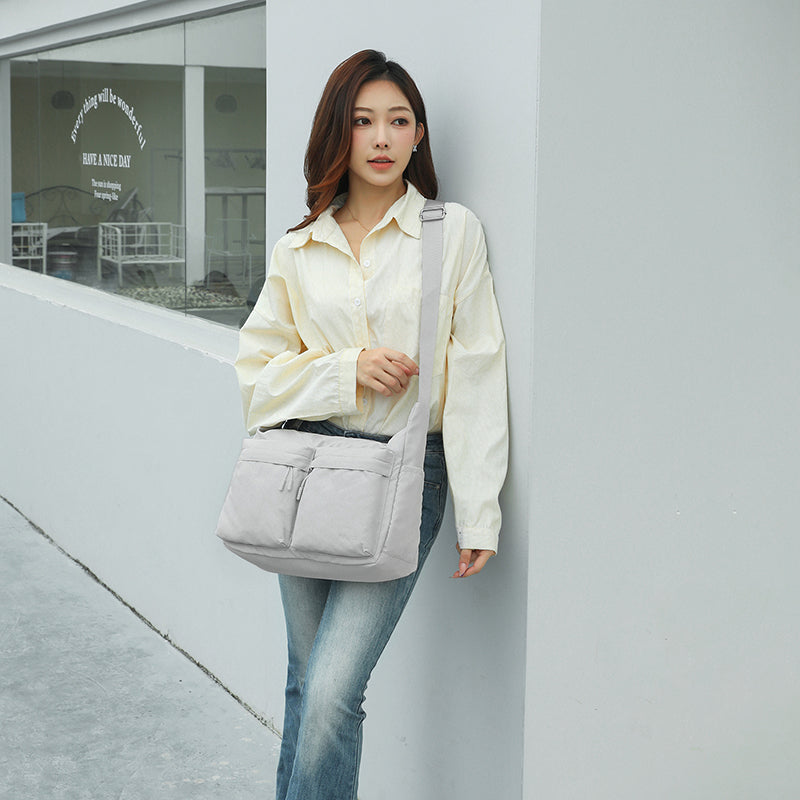 Feather Nylon Multi-Pocket Sling – Large | Lightweight Soft Nylon Crossbody Bag for Women