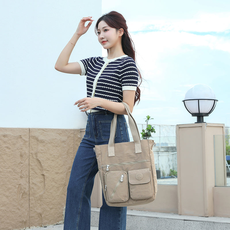 XL Tote – Multi-Pocket Lightweight Waterproof Crinkle Nylon Tote Bag (Convertible Shoulder & Sling Bag)