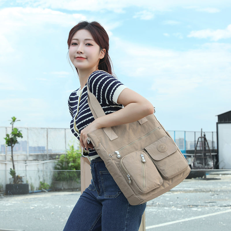 XL Tote – Multi-Pocket Lightweight Waterproof Crinkle Nylon Tote Bag (Convertible Shoulder & Sling Bag)