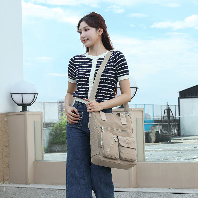 XL Tote – Multi-Pocket Lightweight Waterproof Crinkle Nylon Tote Bag (Convertible Shoulder & Sling Bag)