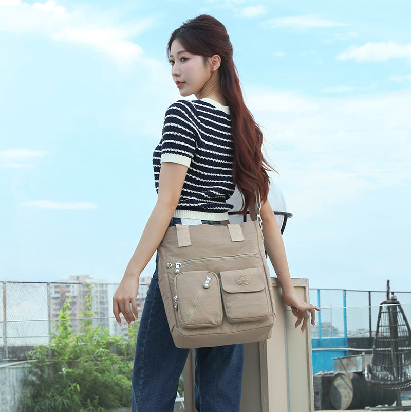 XL Tote – Multi-Pocket Lightweight Waterproof Crinkle Nylon Tote Bag (Convertible Shoulder & Sling Bag)