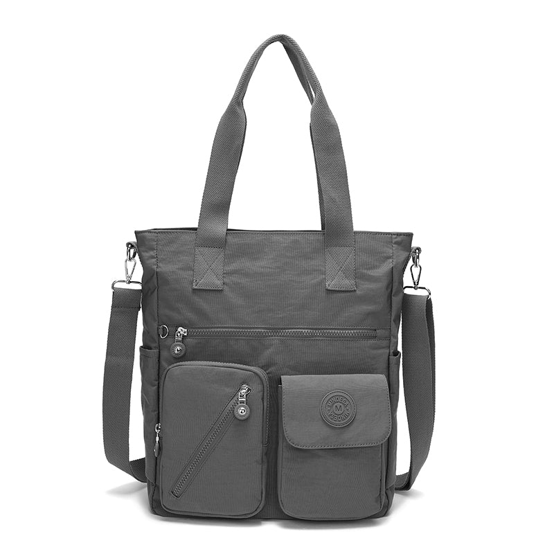 XL Tote – Multi-Pocket Lightweight Waterproof Crinkle Nylon Tote Bag (Convertible Shoulder & Sling Bag)