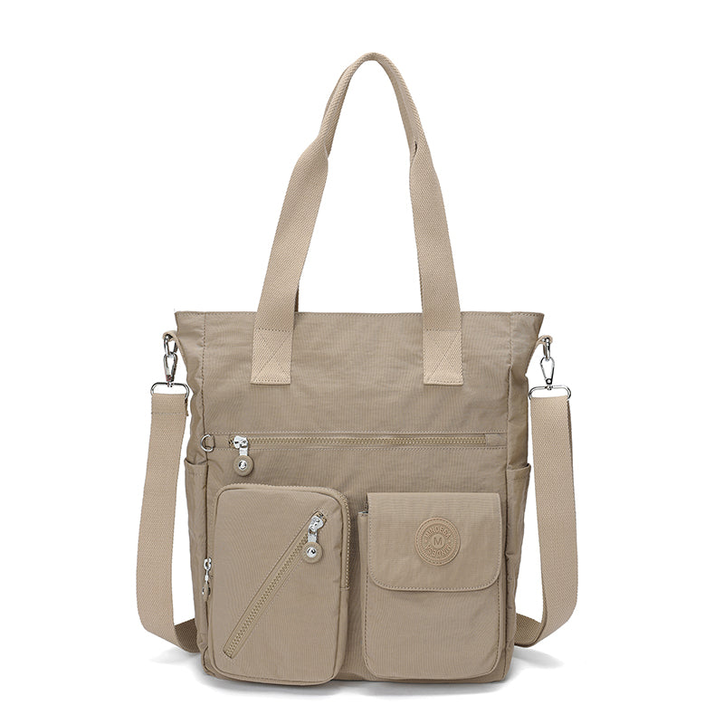 XL Tote – Multi-Pocket Lightweight Waterproof Crinkle Nylon Tote Bag (Convertible Shoulder & Sling Bag)