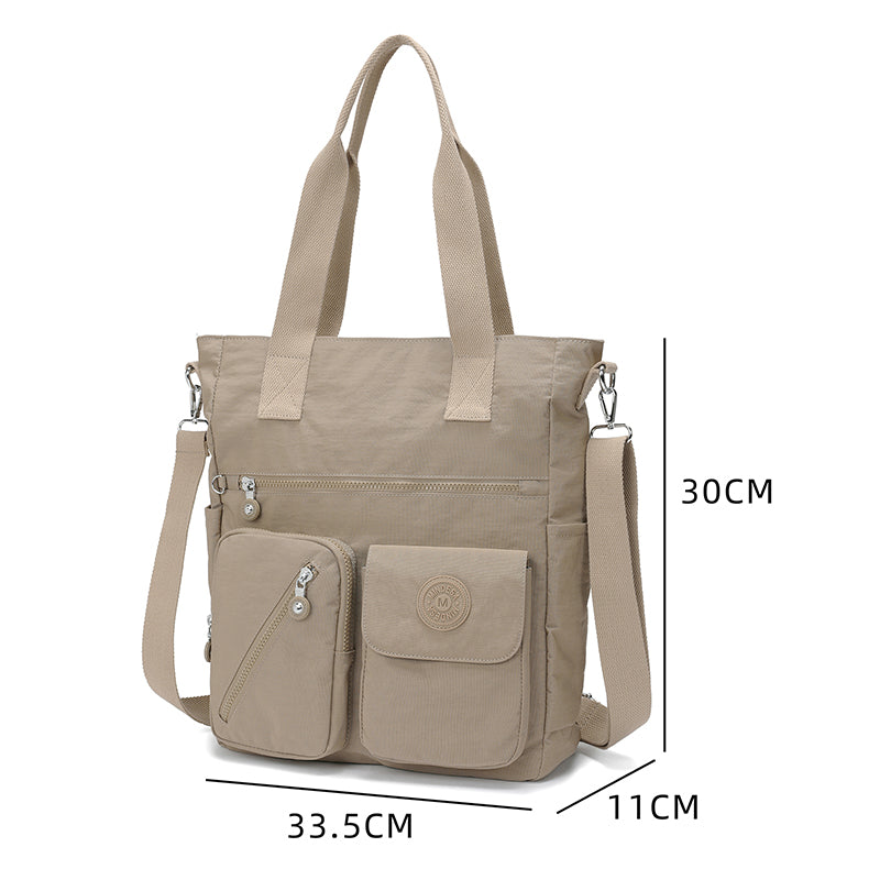 XL Tote – Multi-Pocket Lightweight Waterproof Crinkle Nylon Tote Bag (Convertible Shoulder & Sling Bag)