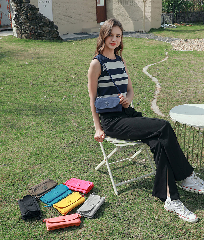 Belle Zip – Waterproof Crinkle Nylon Clutch & Sling / Lightweight Multi-Pocket Crossbody ( 8 Colours)