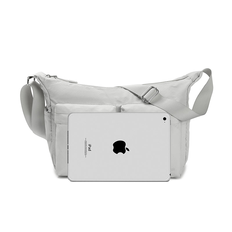 Feather Nylon Multi-Pocket Sling – Large | Lightweight Soft Nylon Crossbody Bag for Women