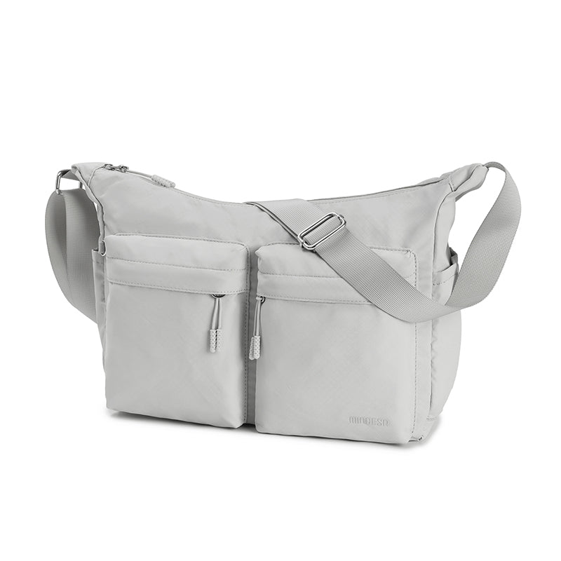 Feather Nylon Multi-Pocket Sling – Large | Lightweight Soft Nylon Crossbody Bag for Women