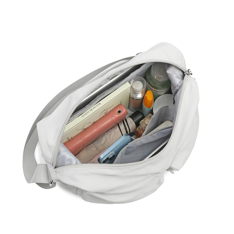 Feather Nylon Multi-Pocket Sling – Large | Lightweight Soft Nylon Crossbody Bag for Women